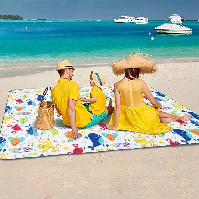 Extra Large Picnic Blanket Waterproof & Sandproof, Machine Washable Beach Blanket, 79"X59" Outdoor Blanket for 4-6 Persons,Portable Picnic Mat with for for Grass,Park,The Beach Camping