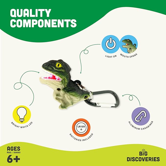 Big Discoveries WildLight Animal Carabiner Flashlight - Fun Mini Keychain Flash Lights for Kids, Nurses, Camping