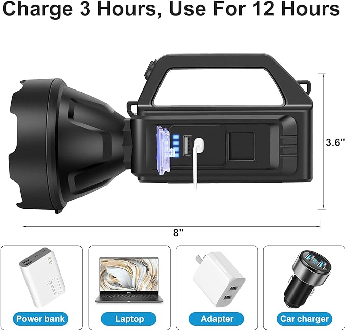 2 Pack Spotlight Flashlight, Rechargeable Handheld Searchlight, 4 Modes, High Lumens for Camping, Hiking, Hunting and Emergencies