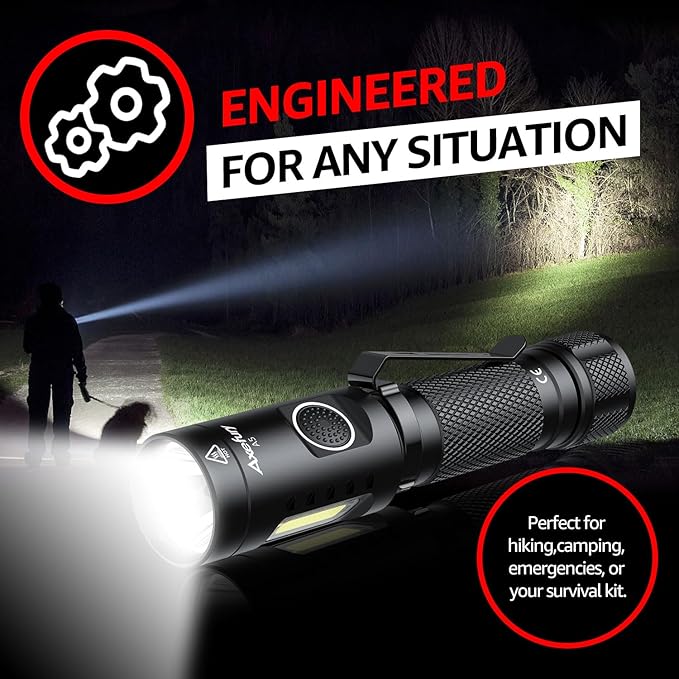 A5 Flashlight,EDC Flashlight with Magnet, 2Pack Mini Tactical Flashlight,Dual Fuel Max 700 High Lumens,6 Modes,Cob worklight for Camping, Emergency(Not Included Battery) Gift