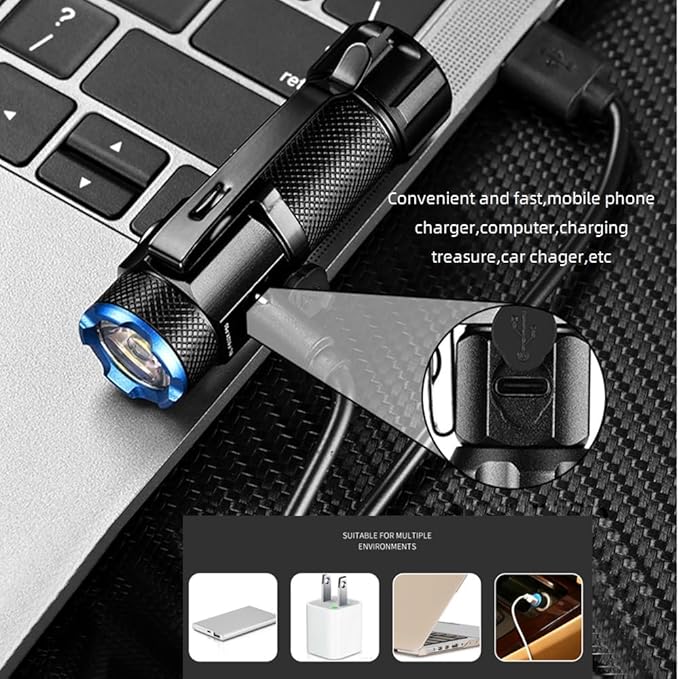 Alonefire X66 LED Mini Flashlight High Lumens USB C Rechargeable Small Flashlight Bright Lightweight Pocket Size with 5 Light Modes Magnetic with Clip, Charging Indicator, Rechargeable Battery for EDC