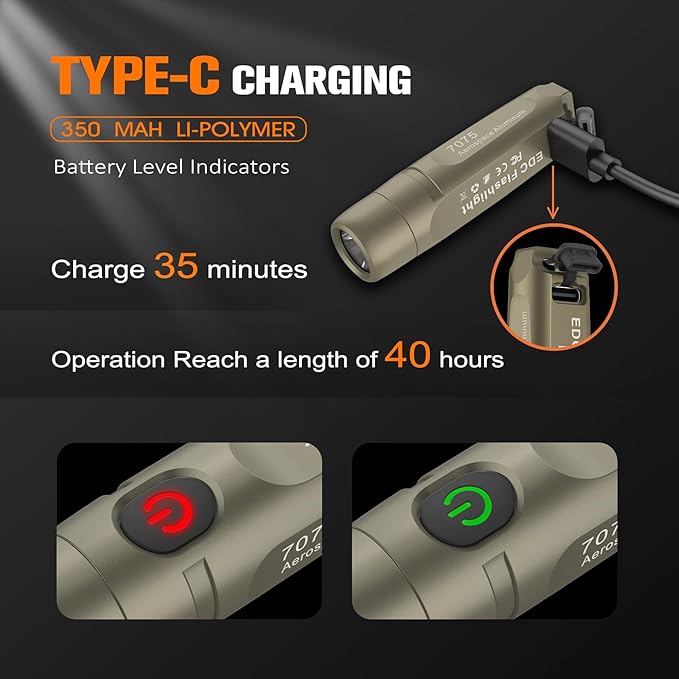S15 Rechargeable Keychain Flashlight,650 High Lumen EDC Flashlight,Super Bright LED Mini Flashlight Be Suitable for Camping, Hiking, Emergency Situations(Khaki 6500K)
