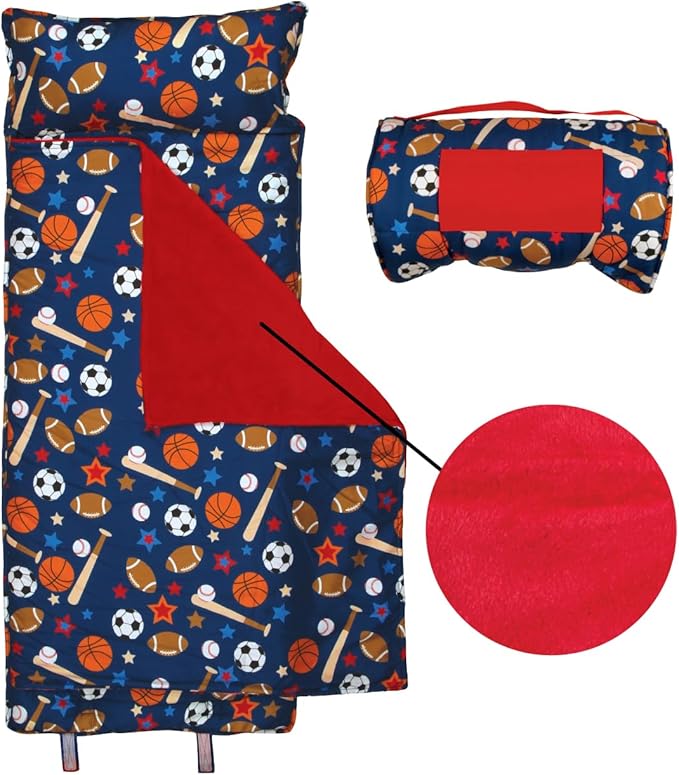 Stephen Joseph, Toddler All Over Print Nap Mat with Soft Blanket and Removable Pillow for Boys & Girls, Kids Sleeping Bag for Elementary, Daycare, Preschool with Carry Handle