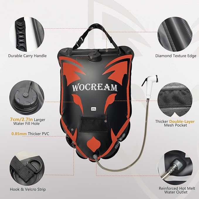 Camping Portable Solar Shower Bag, 25L, with On/Off Shower Head, for Camping, Beach Swimming, Outdoor Traveling, Camping Accessories