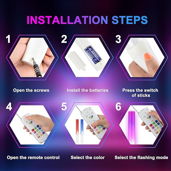 12PCS Glow Sticks Bulk, LED Light Stick with Remote Control, 3 Flashing Modes, 13 Changeable Colors, Batteries Included - Ideal for Wedding, Raves, Concerts, Parties, Camping and Sporting Events