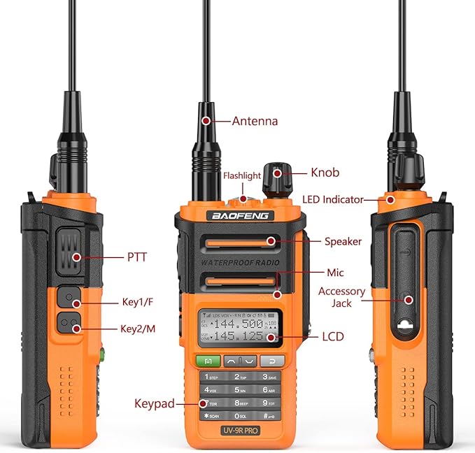 BAOFENG Ham Radio Handheld UV-9R Pro 8W Dual Band Two-Way Radio Tri- Power Waterproof Transceiver Long Range Walkie Talkie Rechargeable with Type-C Charger Cable