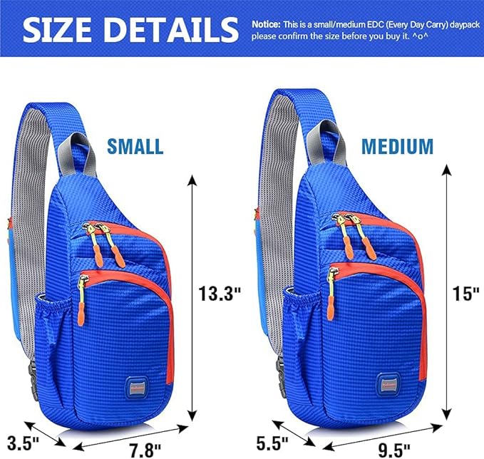 Peicees Small Sling Backpack Waterproof Unisex Shoulder Bag Chest Crossbody Daypack