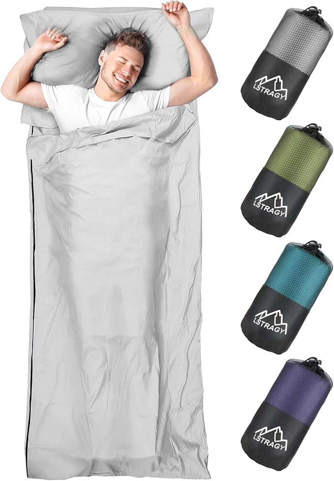 Sleeping Bag Liner, Adult Sleep Sack & Travel Sheets, Lightweight Single and Portable Camping Sleeping Bag Liners - Ideal for Traveling, Hostels and Camping
