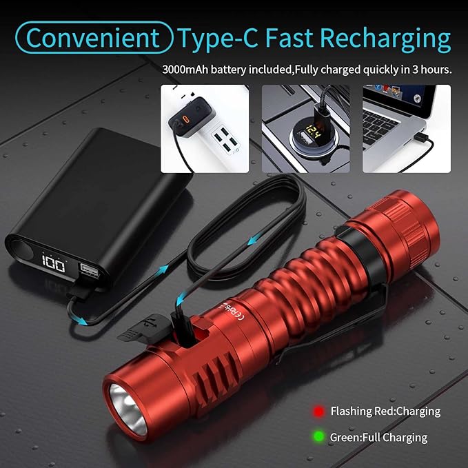 Wurkkos LED Flashlight Rechargeable Torch Max 1300Lumen High 90CRI EDC Light with USB C Charge Cable,Magnetic Tailcap, Memory Mode for Hiking, Camping, Dog Walking,IPX-7(Red-5000K)