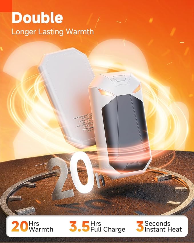 2-Pack Rechargeable Hand Warmers - Ultra Light & Thin 8000mAh Electric Hand Warmer, Pocket-Sized, Up to 20Hrs - Stocking Stuffers for Him/Her, Gifts for Men/Women, Camping Hunting Accessories Gear