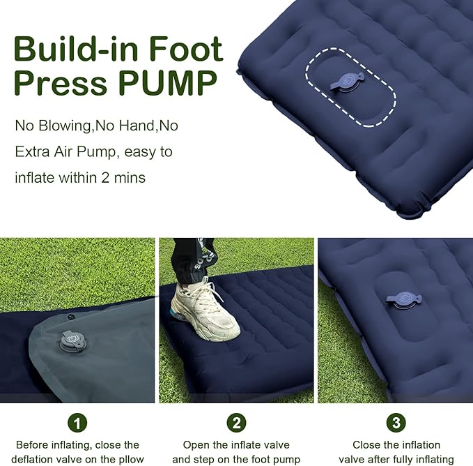 Sleeping Pad for Camping, Thick 4.7 Inch Ultralight Inflatable Sleeping Mat with Built-in Pump,Portable Air Mattress with Pillow for Camping, Backpacking, Hiking,Tent,Dark Blue