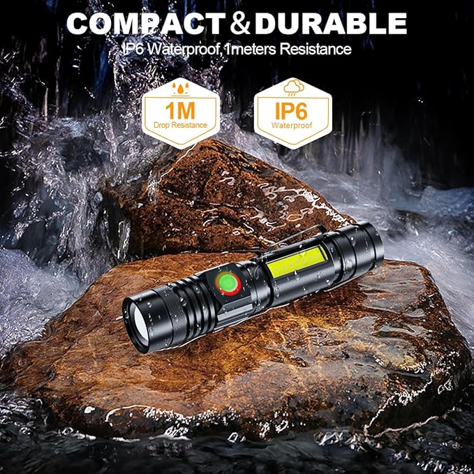 iToncs USB Rechargeable Flashlight, 2000 Lumens Super Bright Magnetic Flashlight with COB Work Light, Waterproof, 4 Modes, Pocket Tactical Flashlights 2 Packs Tactical Flashlights with Holsters