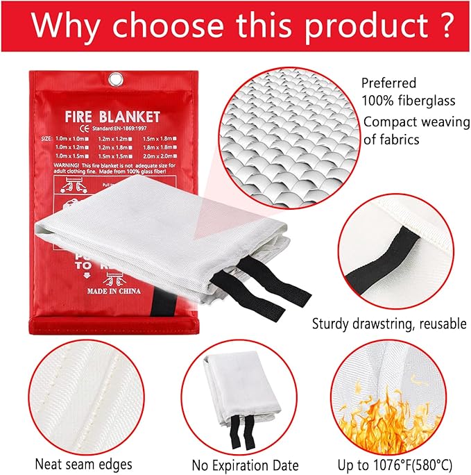 Fire Blanket, 4 Pack Fire Blanket Emergency for Home, Fiberglass Fire Blanket