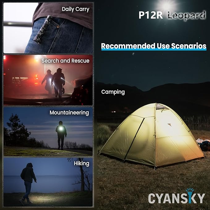 CYANSKY Rechargeable Flashlight,Super Bright,Flashlights High Lumens, Small EDC Flashlights for Emergencies,IP68 Waterproof Flash Light for Camping,Hiking,Outdoor,Home (Leopard)