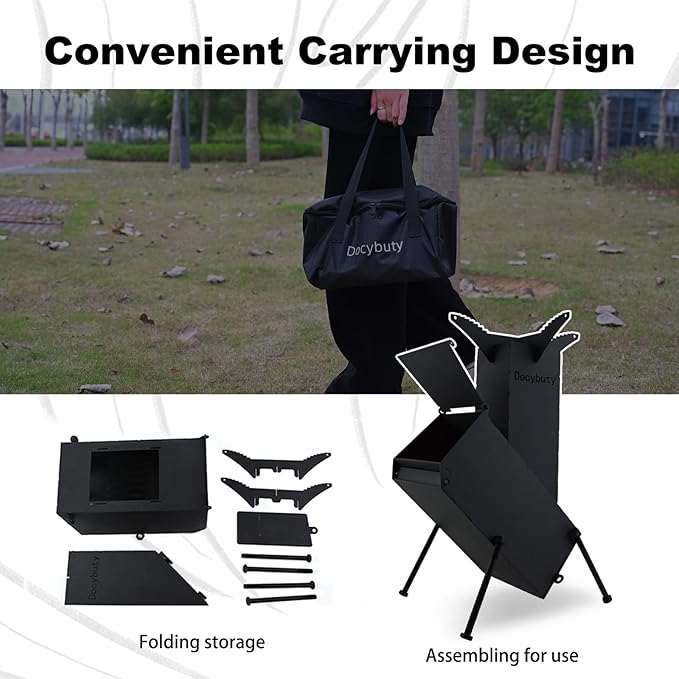 Rocket Stove Wood Burning Camp Stove Rocket Stove for Cooking Portable Wood Mini Burning Stove, Fire Camping Stove for Cooking backyard cooking Camping grill outdoor events BBQ Comes with storage bag