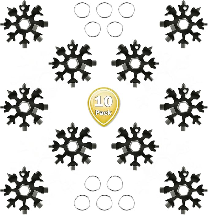 18-in-1 Snowflakes Multi Tool, Stainless Steel Keychain Multitool Portable Snowboarding Screwdriver -Bottle Opener for Christmas Gift for Mens
