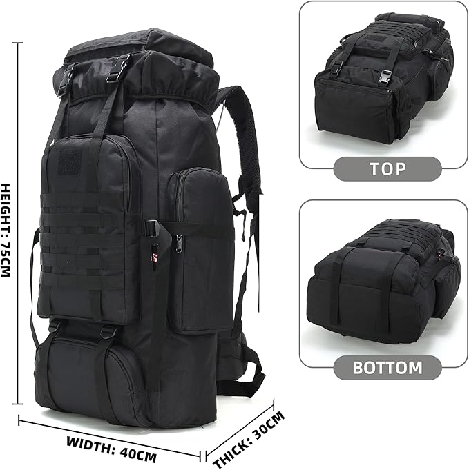70L Camping Hiking Military Tactical Backpack Outdoor Water-Repellent Adjustable Sport Bags
