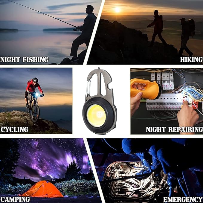 Cob Mini Flashlight Keychain Light, 500 Lumens Bright Rechargeable, Small Multi-Function Work Light, 7 Modes Portable Pocket Light Battery Display Bottle Opener for Camping Emergency Lighting