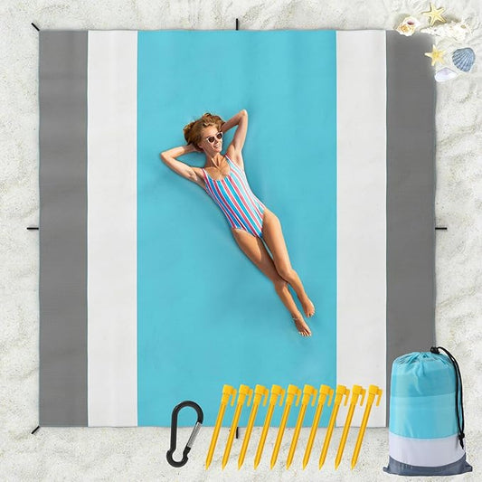 MoKo Sandproof Beach Blanket, Extra Large Beach Mat for Adults with 10 Stakes, Quick Drying Picnic Mat for Beach Travel Camping Hiking
