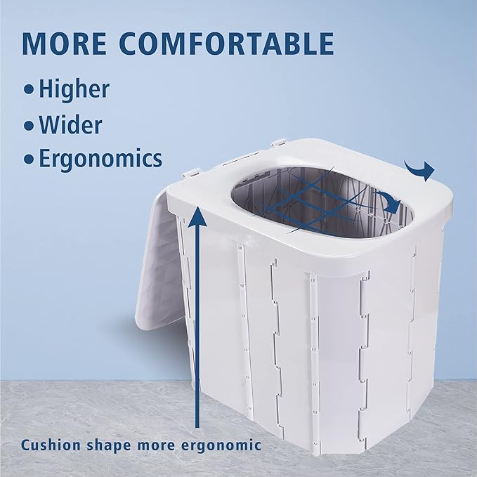 Upgrade XL Grey Portable Toilet for Camping, Portable Folding Toilet with Lid, Porta Potty Car Toilet Bucket Toilet Portable Potty for Adults, Travel Toilet for Camping Hiking,Light Gray