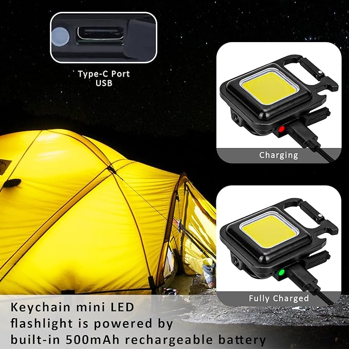 MAKDAK Keychain Flashlights Cob Keychain Work Light 4 Light Modes Small Emergency Light with Folding Bracket Bottle Opener for Fishing,Camping and Walking 4Pack