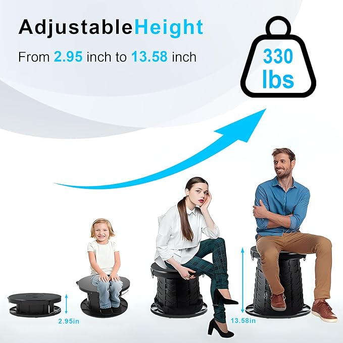 Upgrade Retractable Portable Toilet Folding Camping Toilet with Lights,Foldable Travel Toilet with Carrying Handle, Fixed Latch,Toilet Paper Holder,Adjustable Height Porta Potty for Camping, Hiking