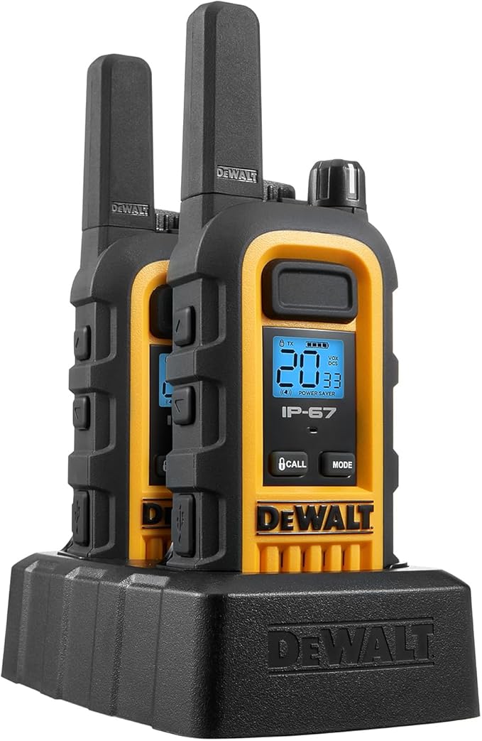DEWALT DXFRS300 1 Watt Heavy Duty Walkie Talkies with Headsets - Waterproof, Shock Resistant, Long Range & Rechargeable Two-Way Radio with VOX (4 Pack) (2DXFRS300-SV1)