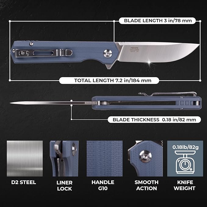Firebird GANZO FH11S-GY Pocket Folding Knife Ball Bearing D2 Steel Blade G10 Anti-Slip Handle with Clip Hunting Fishing Gear Camping Outdoor Folder EDC Pocket Knife (Gray)