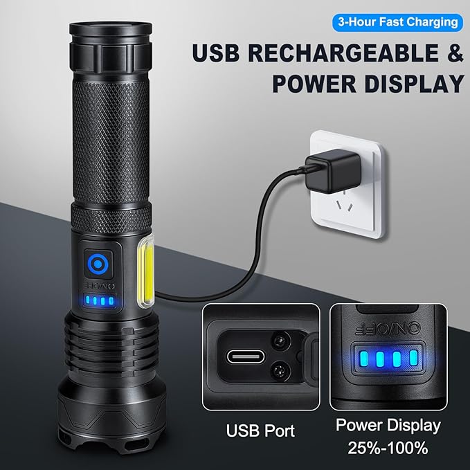 Rechargeable Flashlights High Lumens, 990,000 Lumen Super Bright Powerful Flashlight with 7 Modes, Waterproof Led Flash Light for Home Camping Hiking