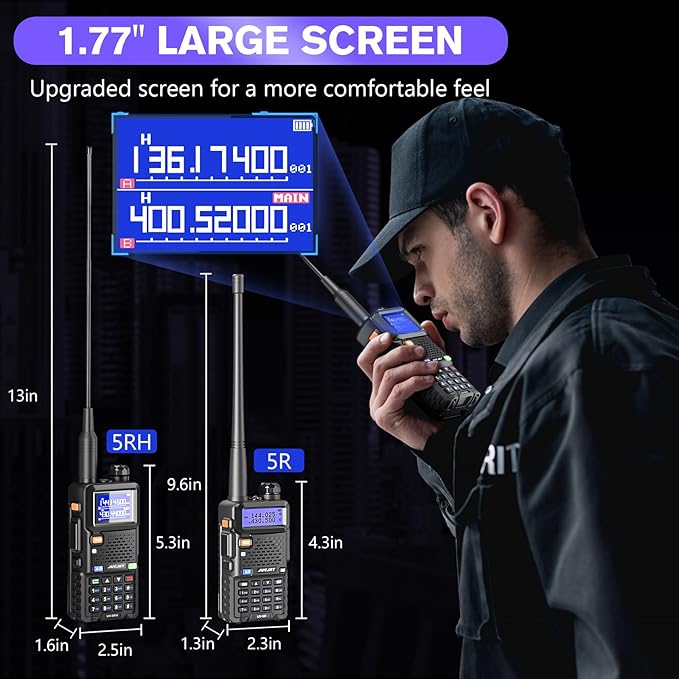 5RH Ham Long Rang Walkie Talkies 10W (Upgraded of UV-5R), 999CH One Key Frequency Match, 2500mAh Battery Rechargeable Walkie Talkies, with Programming Cable, Earpiece, Type-C Charging(1 Pack)