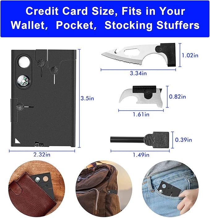 18 in 1 Credit Card Tool Survival Multitool Pocket Tool Set,2 pieces11-in-1 Survival Credit Card Multitool Gift For Men Multipurpose Tactical Wallet Tool,Best gift for men.