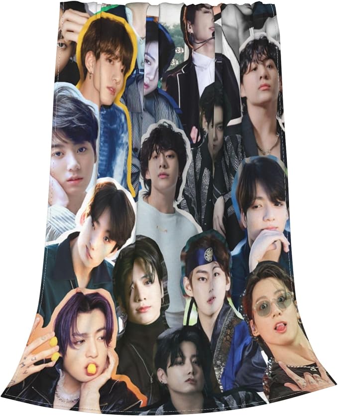 Jung Kook Blanket 60"X80" Soft and Comfortable Warm Fleece Throw Full Picture of Idol Group Blankets Yoga Blankets Beach Blanket Picnic Blankets Gift for Dorm Room Decor Sofa Bed Camping Travel