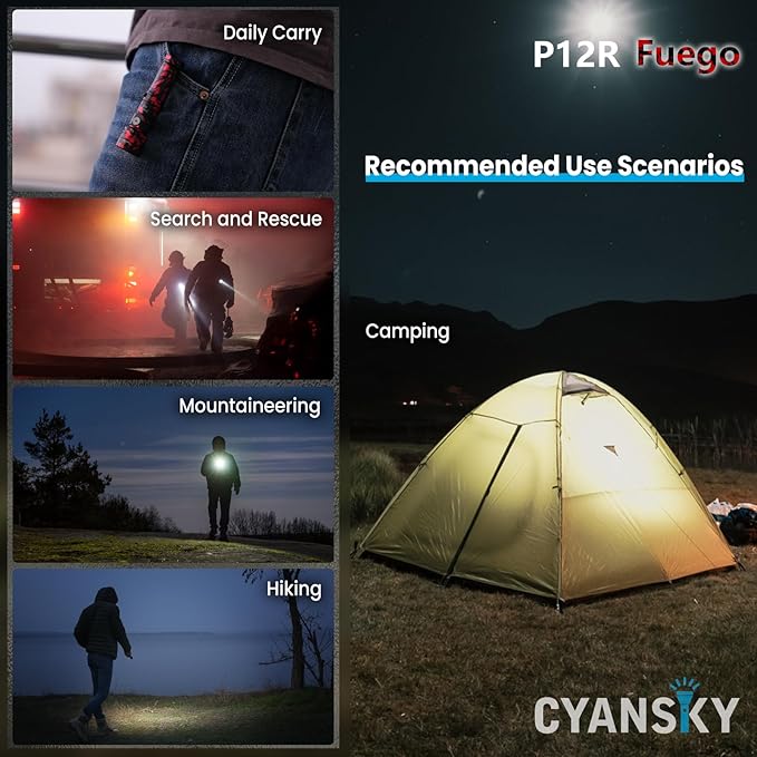CYANSKY Rechargeable Flashlight,Super Bright,Flashlights High Lumens, Small EDC Flashlights for Emergencies,IP68 Waterproof Flash Light for Camping,Hiking,Outdoor,Home (Fuego)