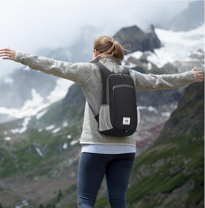 15L Lightweight Hiking Backpack Foldable Small Travel Backpack Packable Camping Backpack for Women Men (Black)