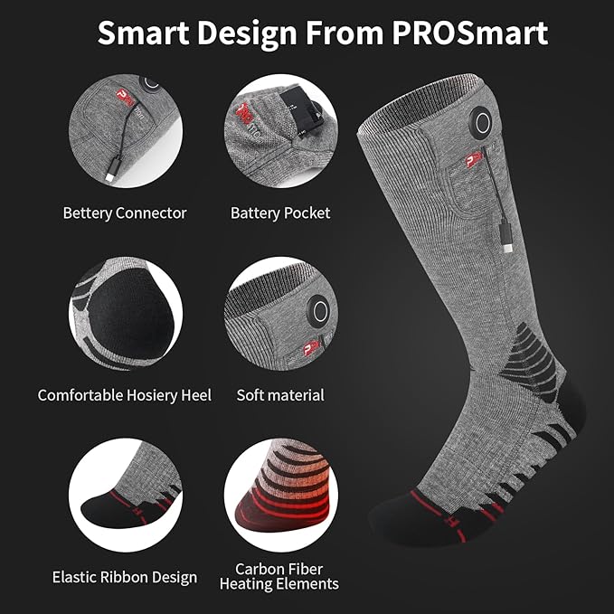 PROSmart Heated Socks Rechargeable Electric Sock - Battery Operated Thermal Warming Socks for Men & Women Suitable for Outdoor Hunting Cold Winter Skiing Camping
