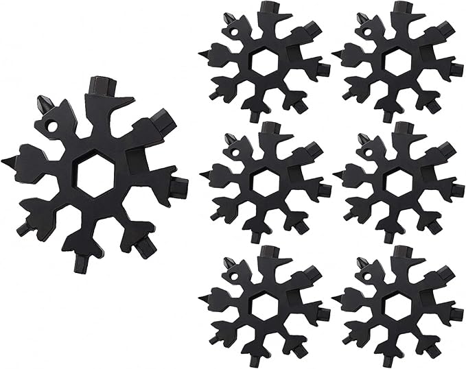 6PCS 19-in-1 Snowflake Multitool, Portable Stainless Steel Wrench,Bottle Opener/Flat Phillips Screwdriver Kit/Wrench for Outdoor Camping,Travelling for Christmas Gift(Black)