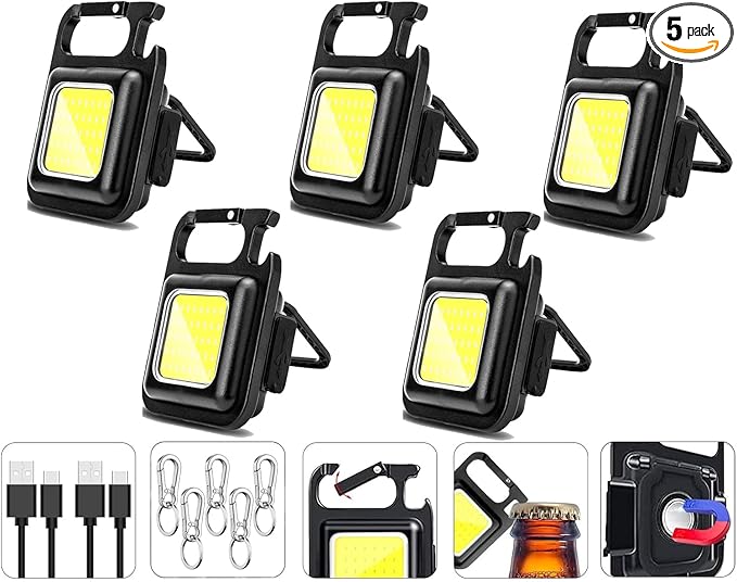 COB Keychain Work Light Keychain LED Flashlight and 4 Keychains with 4 Lighting Modes, Perfect for Daily Carrying, Emergency Camping, Outdoor use, and Holiday Gifts (5)