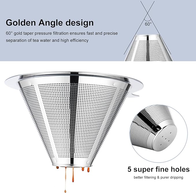 Pour Over Coffee Maker,Coffee Filter,Slow Drip Paperless Stainless Steel Cone Coffee Dripper(1 Cup)