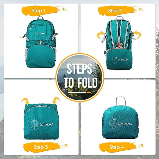 ZOMAKE Lightweight Packable Backpack 35L - Light Foldable Backpacks Water Resistant Collapsible Hiking Backpack - Compact Folding Day Pack for Travel Camping(Lake Green)