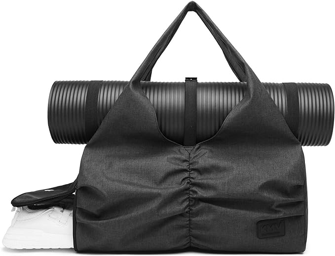 Travel Yoga Gym Bag for Women, Carrying Workout Gear, Makeup, and Accessories, Shoe Compartment and Wet Dry Storage Pockets(Medium,Black)