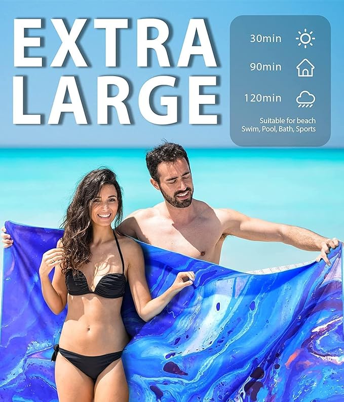 Microfiber Quick Dry Beach Towel – Lightweight Sand Free Oversized X-Large Towel Accessories Travel Must Have Swim Pool Yoga Camping Gear Summer Cruise Ship Compact Sandproof Gift Star River Turtle