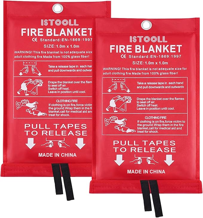 Fire Blanket for Home, Fiberglass Emergency Fire Blanket for Kitchen Suppression Flame Retardant Blankets for House, School, Fireplace, Camping, Grill, Car, BBQ, Warehouse