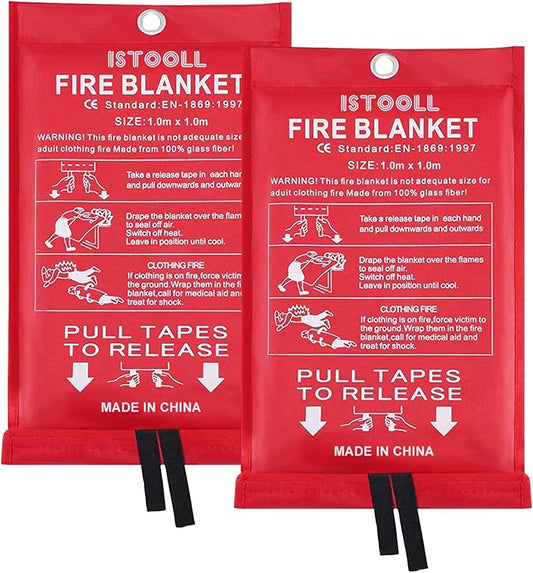Fire Blanket for Home, Fiberglass Emergency Fire Blanket for Kitchen Suppression Flame Retardant Blankets for House, School, Fireplace, Camping, Grill, Car, BBQ, Warehouse