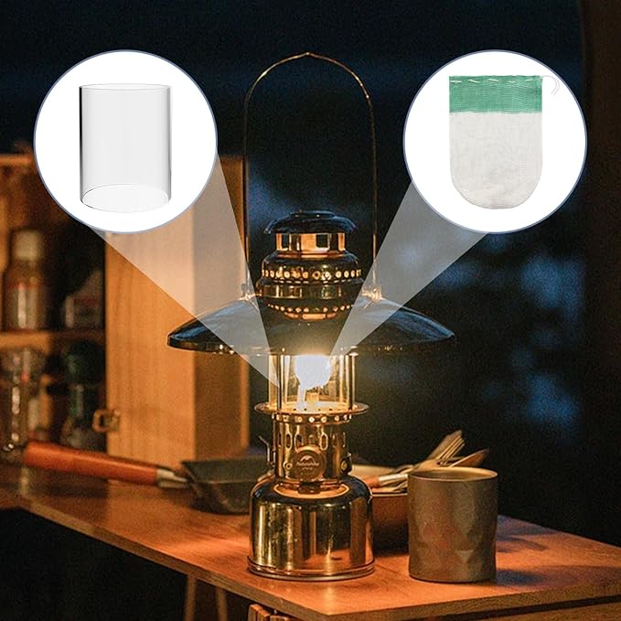 Heliltd 10 Pcs U Shape Lantern Mantles with Lantern Globes Replacement Glass Standard Cylindrical Lamp Shade Gas Lamp Mantles Outdoor for Outdoor Camping Light Kerosene Lamp Propane Lamp