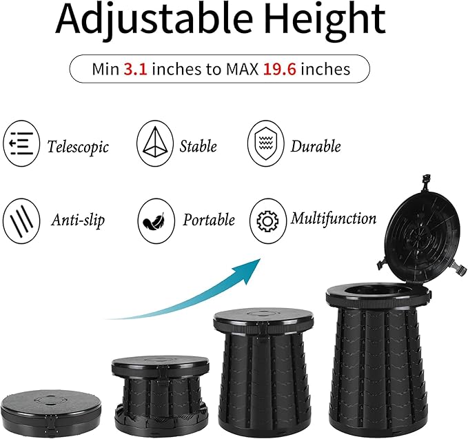 XXL Portable Toilet -19.7" H 15" D Adjustable Foldable Camping Toilet, Luggable Loo with Lid, Strap,Toilet Bag for Camping, Hiking, Travel and Car with Carry Bag