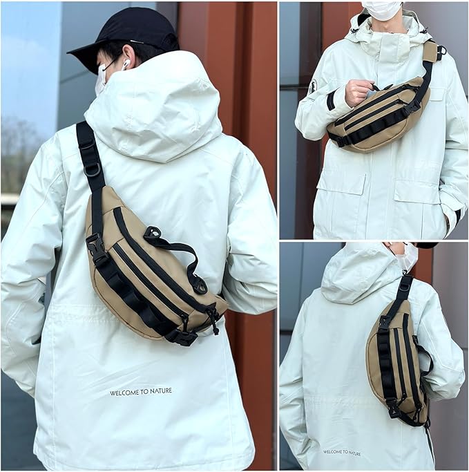 CamGo Tactical Fanny Pack for Men Women Military Waist Bag Molle Utility Hip Belt Pouch Crossbody Bags Bumbag for Cycling Hiking Walking Fishing Khaki