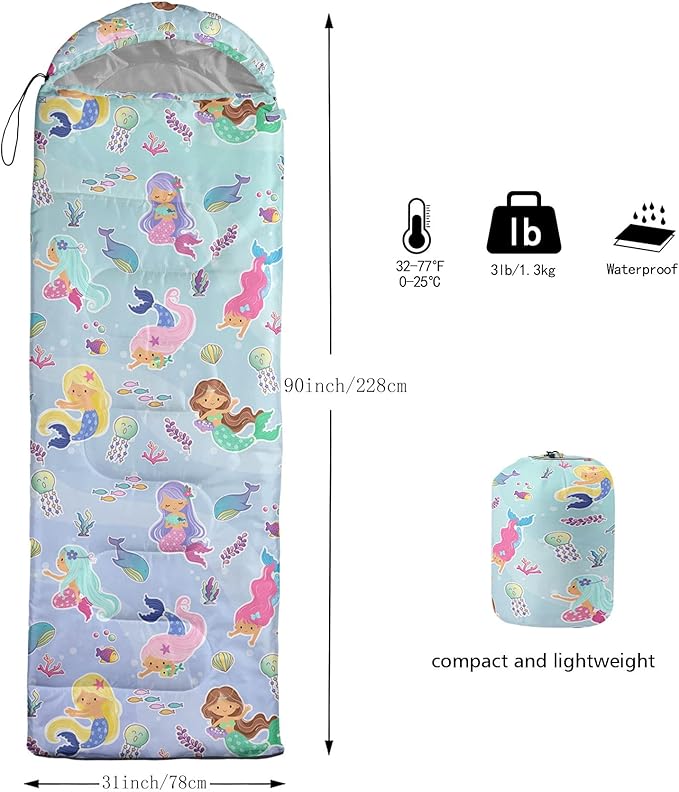 Kids Sleeping Bag for Boys Girls,Rocket Astronaut Moon Print-Lightweight Warm Portable Outdoor Indoor-Waterproof Cold Weather Resistant Sleeping Bag for Camping Hiking