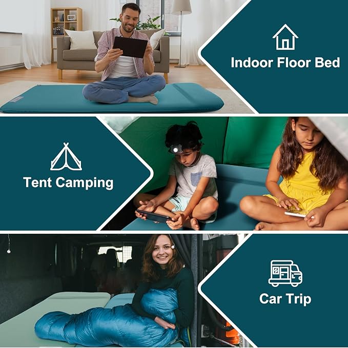 Self Inflating Sleeping Pad with Electric Pump,3.14"Thick Memory Foam Sleeping Mats for Camping,Easy Inflate&Deflate,9.5 R-Value Insulated Camping Mattress with Pillow for Car Travel Tent,Peacock-Blue