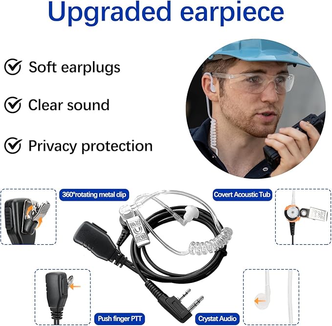 Baofeng Walkie Talkies Long Range for Adults Walkie Talkie with Acoustic Tube Earpiece Rechargeable 2-Way Radios Copy Frequency Handheld Two Way Radio Transceiver Walky Talky with USB Charger
