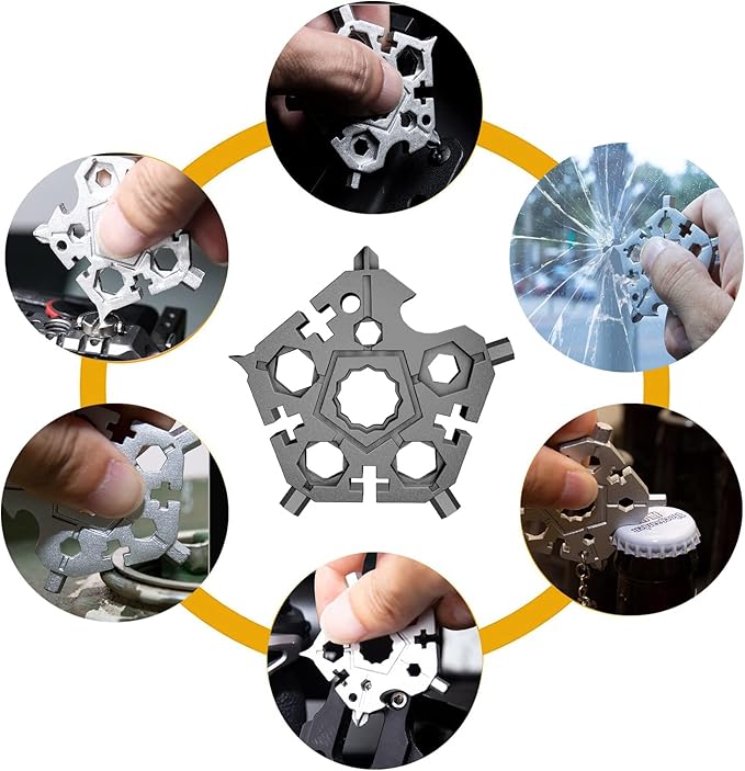 23-in-1 Snowflake Multitool Stainless Steel Multitool,Chxico 23-in-1 Stainless Multi-tool with Key Ring,Gift for Christmas(Black)